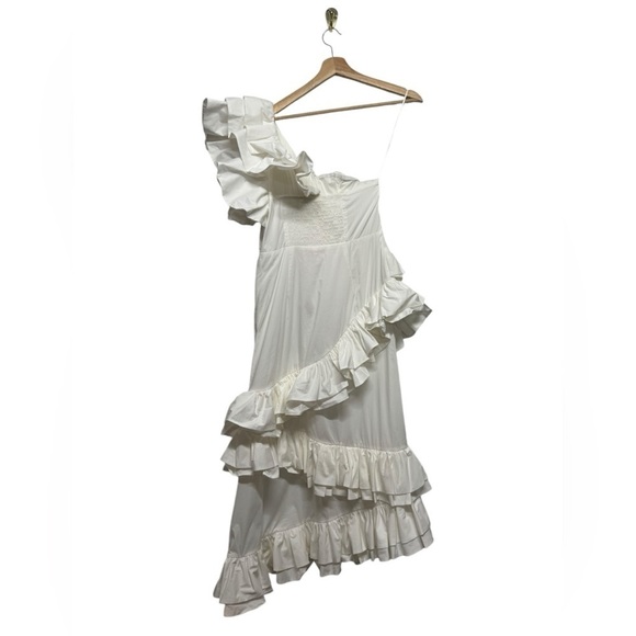 NWT CELIA B Ezili One-Shoulder Tiered Ruffle Dress White S - Picture 13 of 16